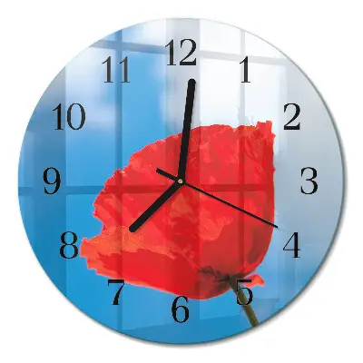 Wanduhr glas rund Mohn