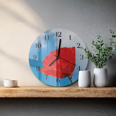 Wanduhr glas rund Mohn