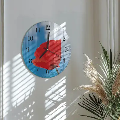 Wanduhr glas rund Mohn