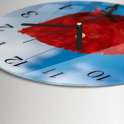 Wanduhr glas rund Mohn