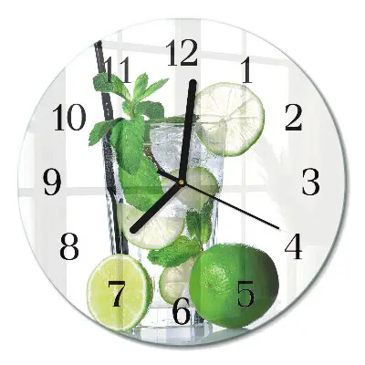 Runde wanduhr aus glas Limette und Minze