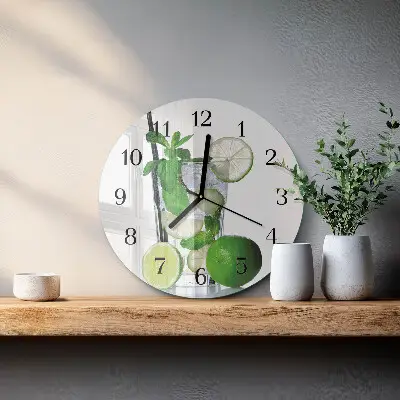 Runde wanduhr aus glas Limette und Minze