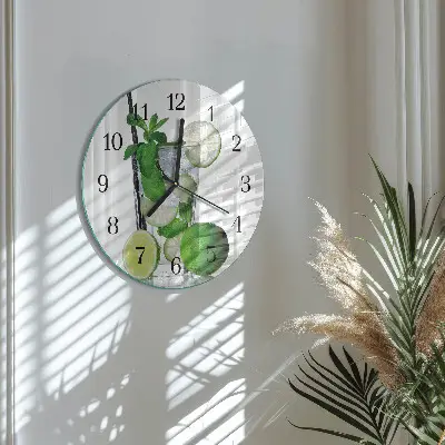Runde wanduhr aus glas Limette und Minze