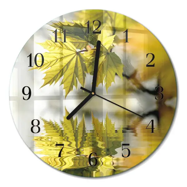Wanduhr glas rund Ahornblatt