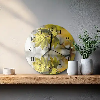 Wanduhr glas rund Ahornblatt