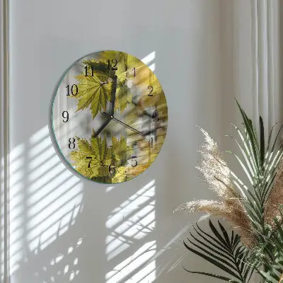 Wanduhr glas rund Ahornblatt
