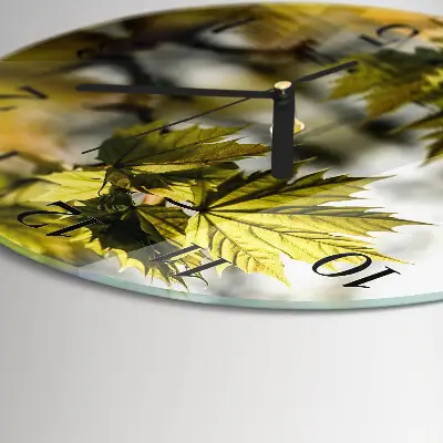 Wanduhr glas rund Ahornblatt