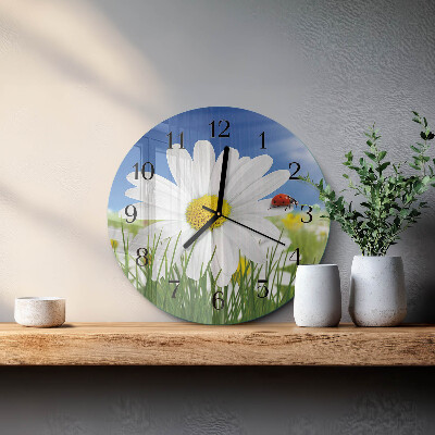 Runde wanduhr aus glas Die Blume und der Marienkäfer