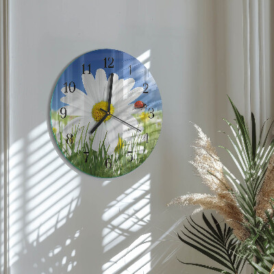 Runde wanduhr aus glas Die Blume und der Marienkäfer