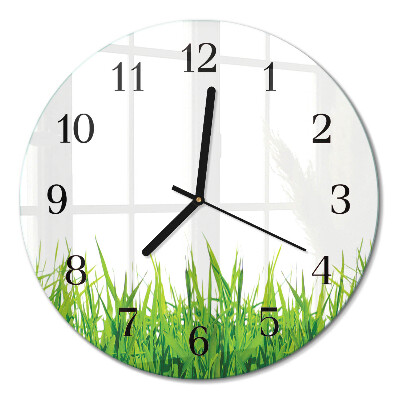 Runde wanduhr aus glas Gras