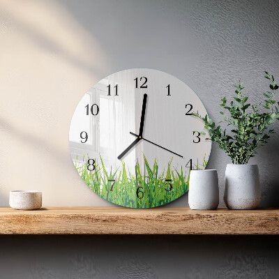 Runde wanduhr aus glas Gras