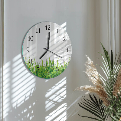 Runde wanduhr aus glas Gras