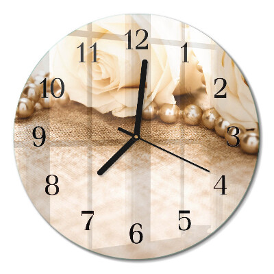 Glas wanduhr mit motiv rund Vintage-Rosen in Sepia