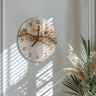 Glas wanduhr mit motiv rund Vintage-Rosen in Sepia