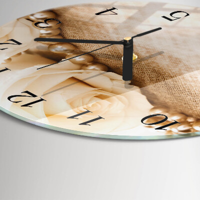 Glas wanduhr mit motiv rund Vintage-Rosen in Sepia
