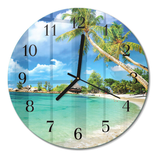 Wanduhr glas rund Palmen am Strand