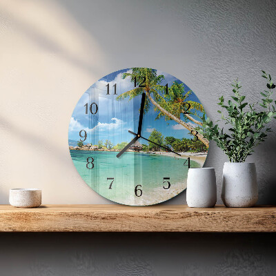 Wanduhr glas rund Palmen am Strand