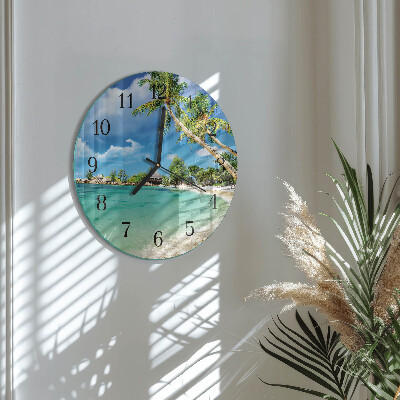 Wanduhr glas rund Palmen am Strand