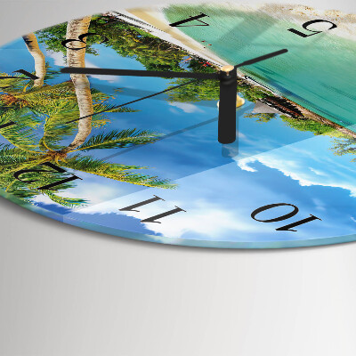 Wanduhr glas rund Palmen am Strand