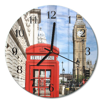 Runde wanduhr aus glas Rote Telefonzelle