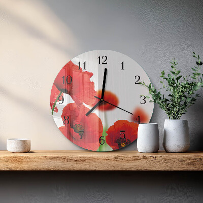Wanduhr glas rund Mohnblumen