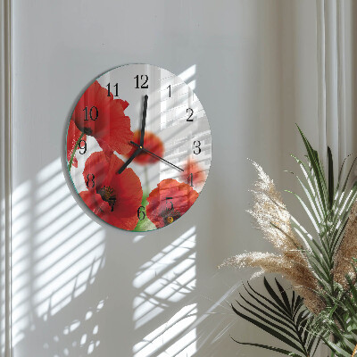Wanduhr glas rund Mohnblumen