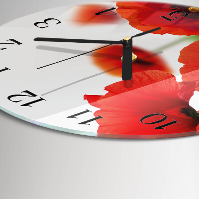 Wanduhr glas rund Mohnblumen
