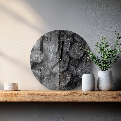 Runde wanduhr aus glas Steine ​​Wasser