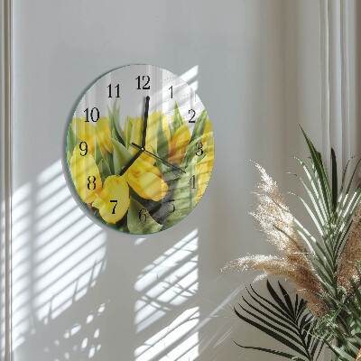 Glas wanduhr mit motiv rund Tulpen