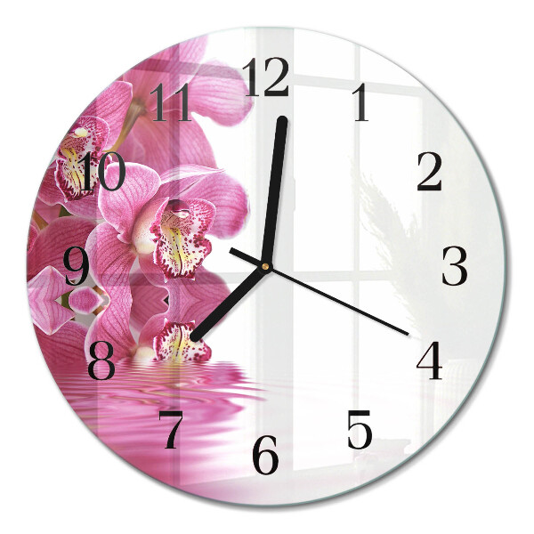 Glas wanduhr mit motiv rund Orchidee