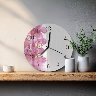 Glas wanduhr mit motiv rund Orchidee