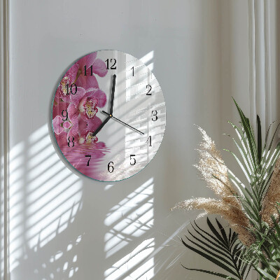Glas wanduhr mit motiv rund Orchidee
