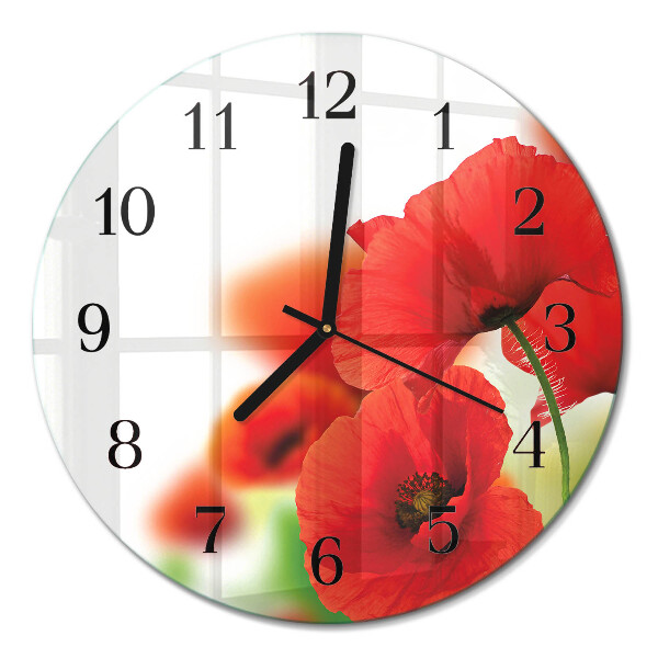 Runde wanduhr aus glas Mohnblumen