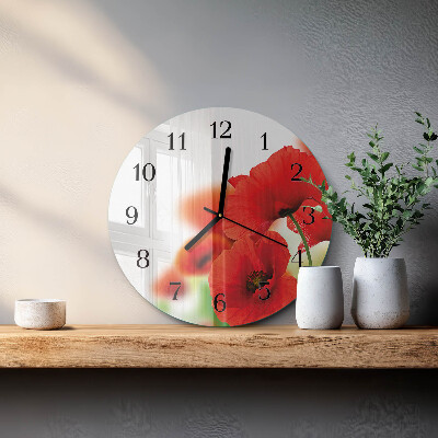 Runde wanduhr aus glas Mohnblumen
