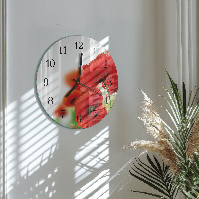 Runde wanduhr aus glas Mohnblumen