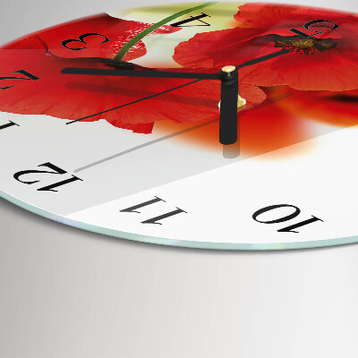 Runde wanduhr aus glas Mohnblumen