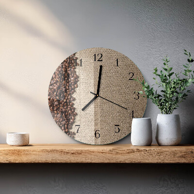 Glas wanduhr mit motiv rund Kaffeebohnen