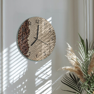 Glas wanduhr mit motiv rund Kaffeebohnen