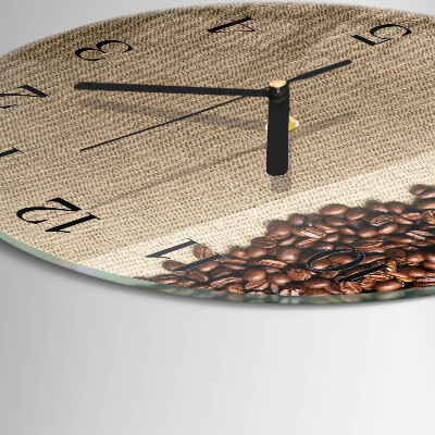 Glas wanduhr mit motiv rund Kaffeebohnen