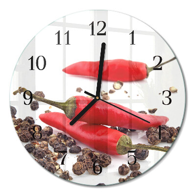 Wanduhr glas rund Chilischoten
