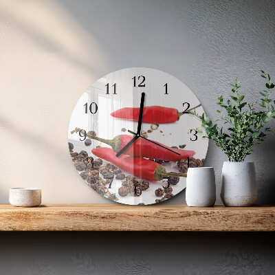 Wanduhr glas rund Chilischoten