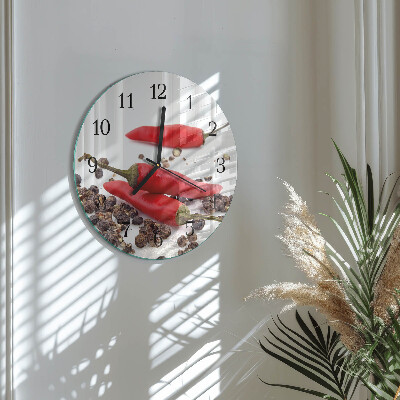Wanduhr glas rund Chilischoten