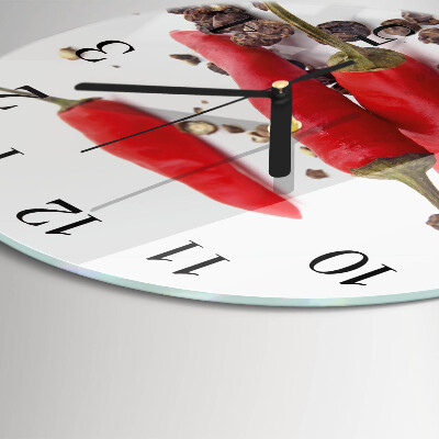Wanduhr glas rund Chilischoten