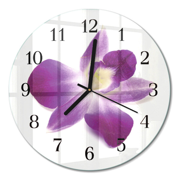 Wanduhr glas rund Orchideenblüte