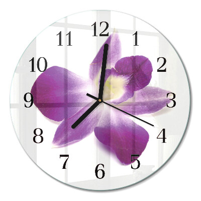 Wanduhr glas rund Orchideenblüte