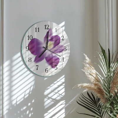 Wanduhr glas rund Orchideenblüte