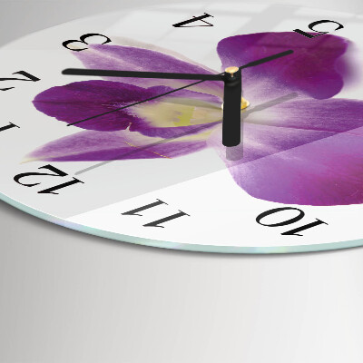 Wanduhr glas rund Orchideenblüte