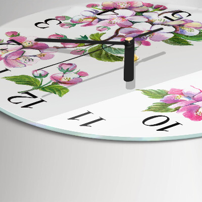 Runde wanduhr aus glas Blumen