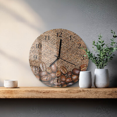 Glas wanduhr mit motiv rund Kaffeebohnen