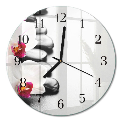 Runde wanduhr Steine ​​und Orchideen